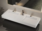 Plan vasque Design, fabrication sur mesure, Largeur 120 à 200 cm x Profondeur 40 à 60 cm, résine minérale ACRYSTONE® SOLID-SURFACE Finition lisse blanc mate, Livraison Offerte et Rapide.